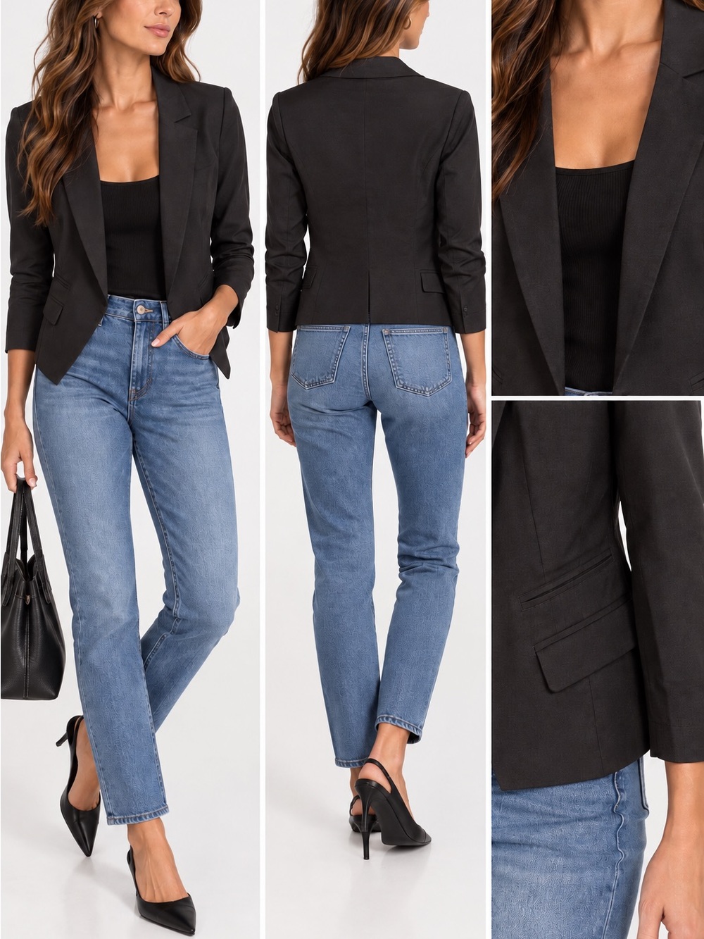 Kenneth Cole Black Open Front Draped Blazer Jacket Size M